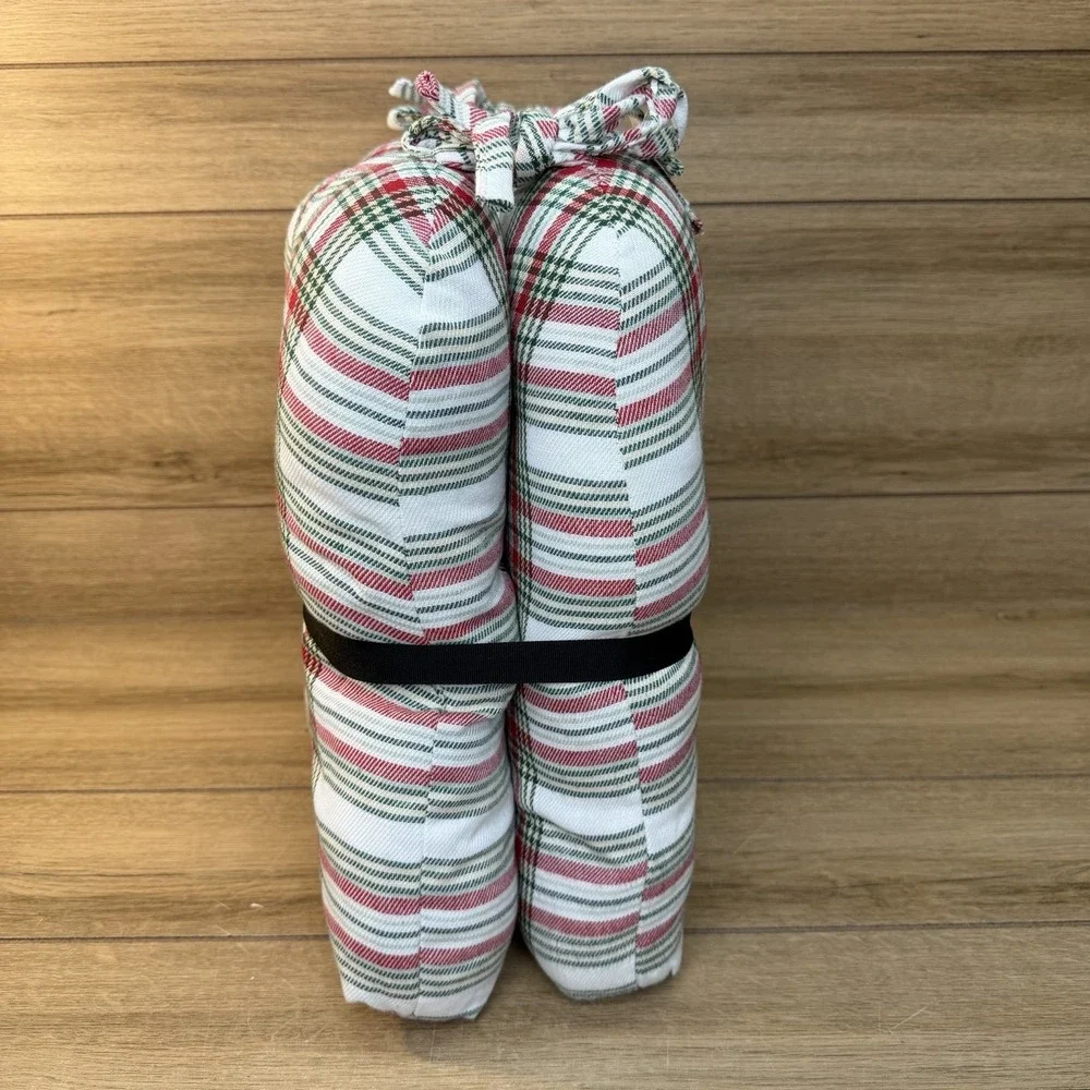 Ralph Lauren Tartan Plaid White Green Red Christmas Chair Pads/Cushions 2 Piece